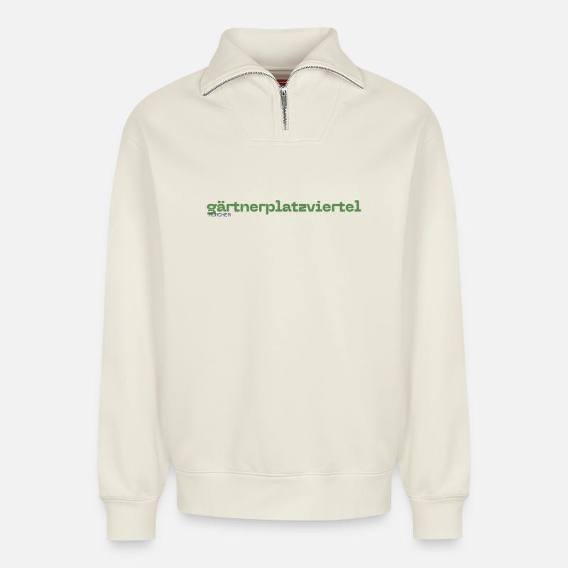 Gärtnerplatzviertel Quartier de Munich - Sweat unisexe décontracté en coton biologique à demi-zip – de SPREAD - blanc cassé