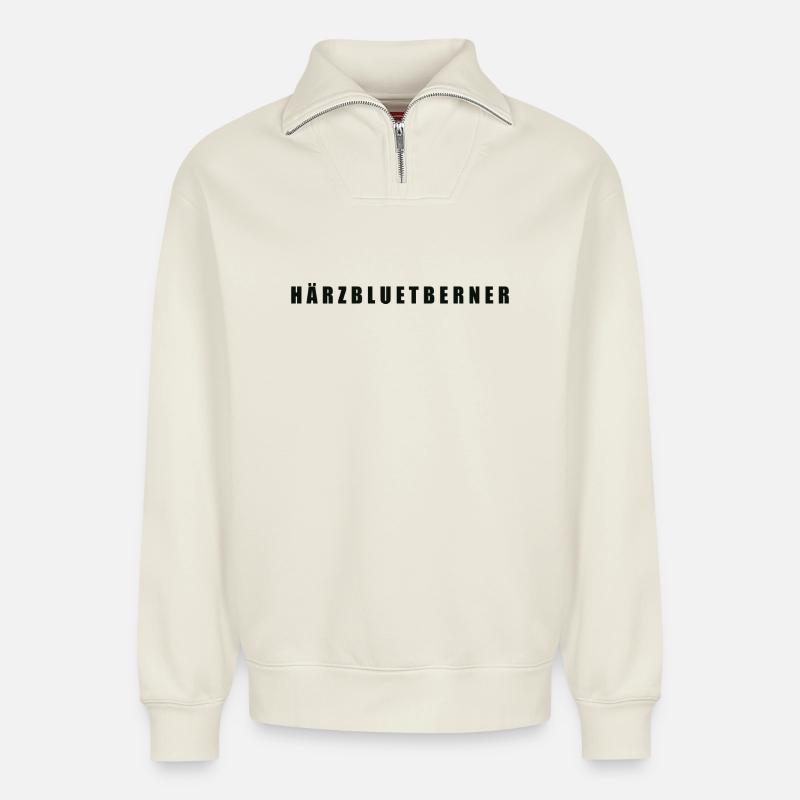 Härzbluetberner Berner Kanton Bern - Relaxed Unisex Organic Half Zip Sweatshirt – von SPREAD - Naturweiß