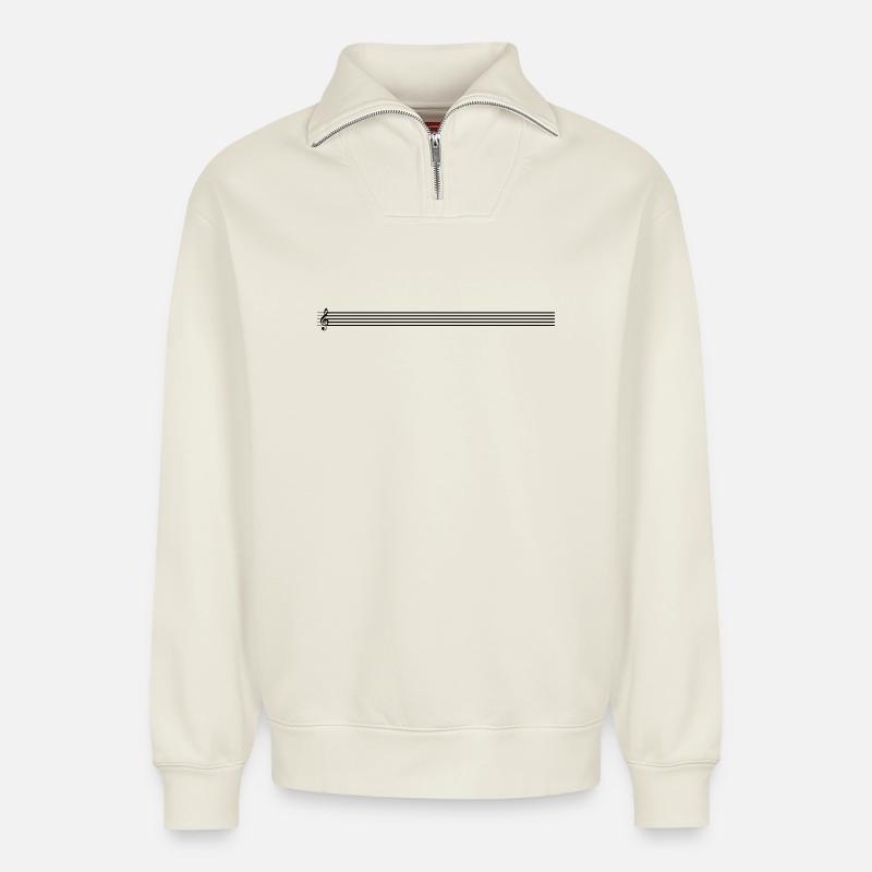 Portées avec clé - Sweat unisexe décontracté en coton biologique à demi-zip – de SPREAD - blanc cassé