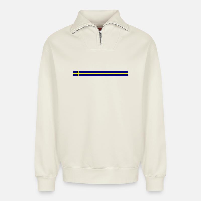 Icône du drapeau suédois - Sweat unisexe décontracté en coton biologique à demi-zip – de SPREAD - blanc cassé