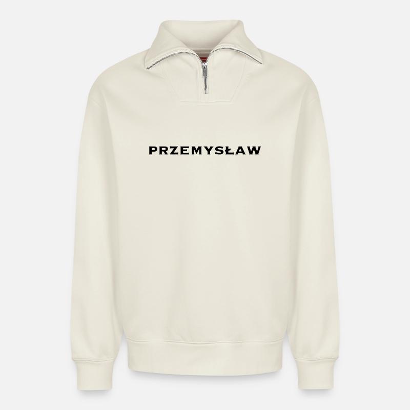 Przemyslaw - Relaxed Unisex Organic Half Zip Sweatshirt – von SPREAD - Naturweiß