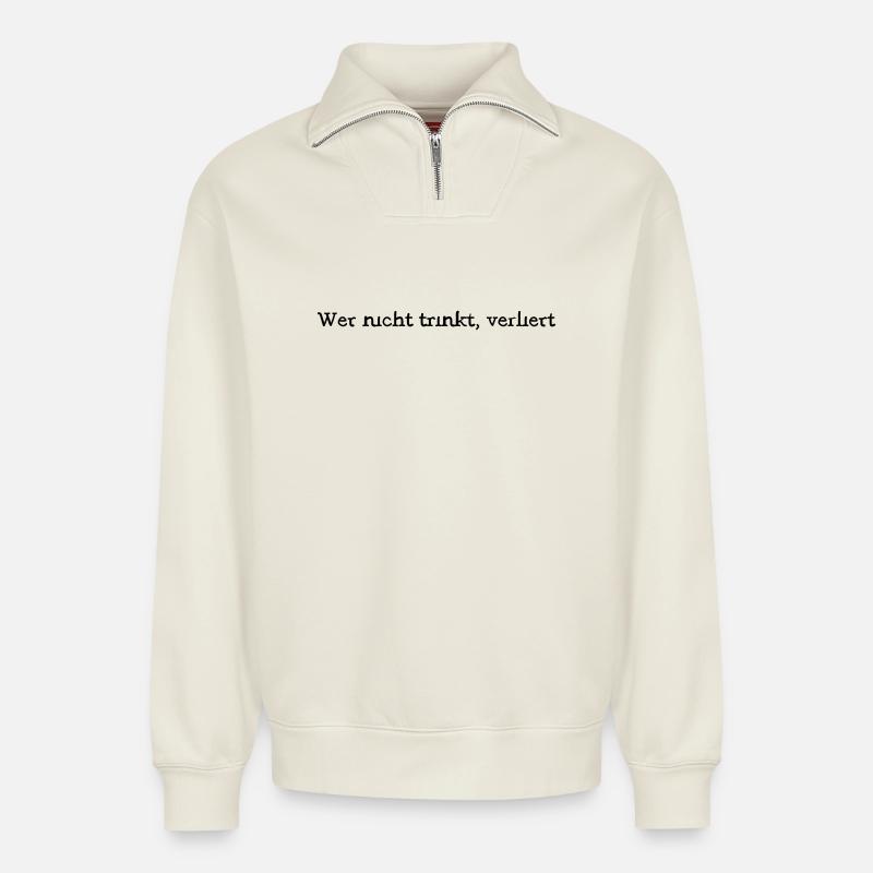 Trinken - Relaxed Unisex Organic Half Zip Sweatshirt – von SPREAD - Naturweiß