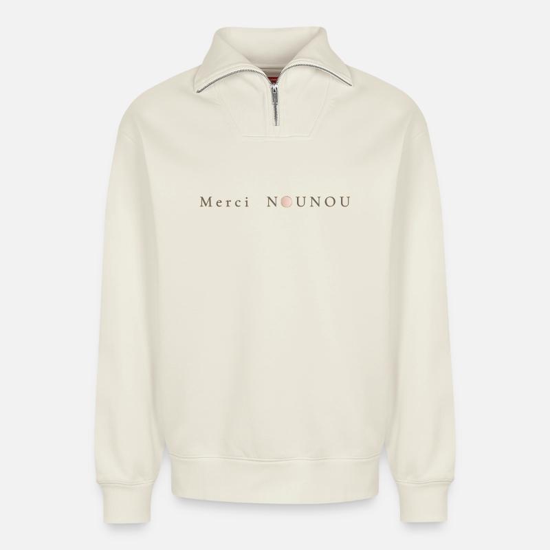 Botschaft der Anerkennung – Danke, Nanny - Relaxed Unisex Organic Half Zip Sweatshirt – von SPREAD - Naturweiß