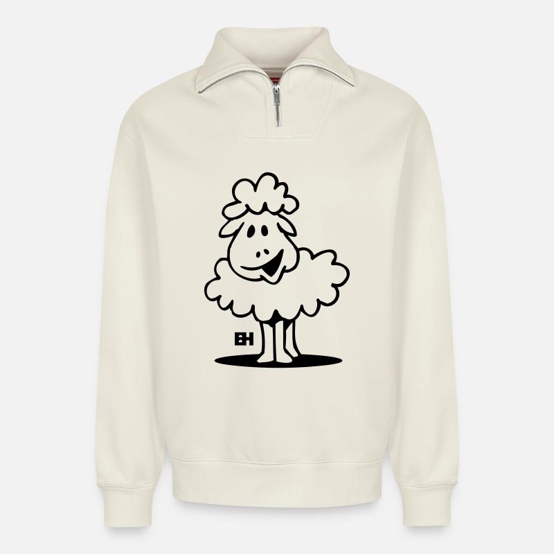 Mouton - Sweat unisexe décontracté en coton biologique à demi-zip – de SPREAD - blanc cassé