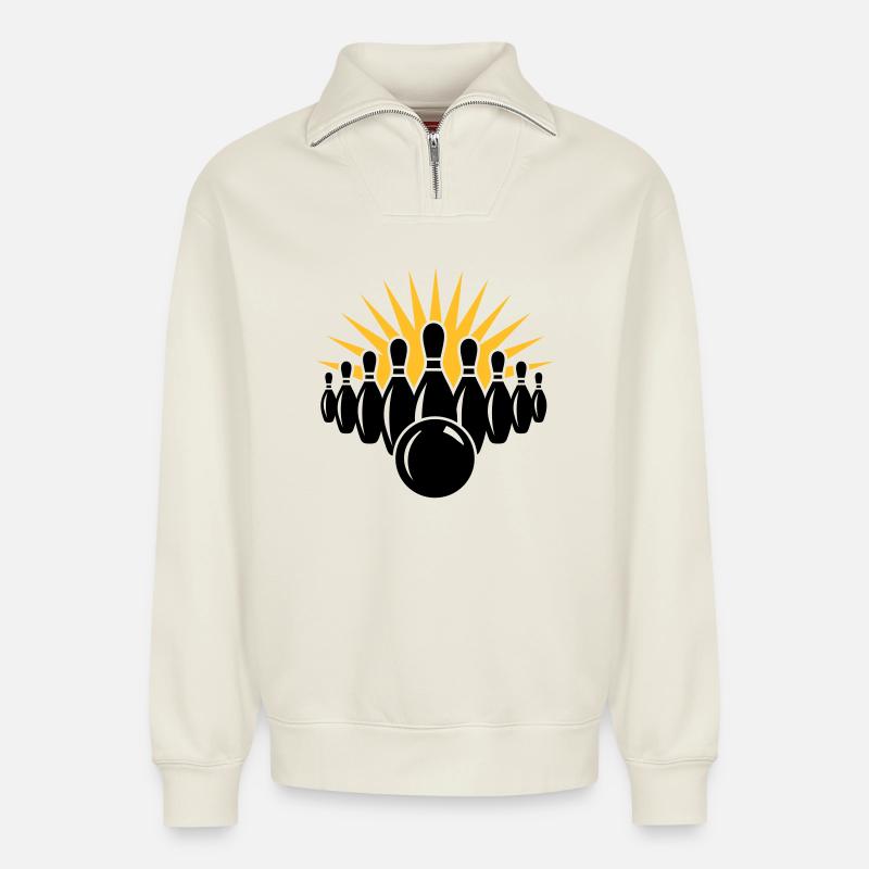 ninepins - Relaxed Unisex Organic Half Zip Sweatshirt – by SPREAD - off white