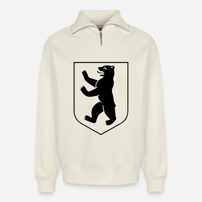 Berliner Bär - Berliner Wappen - Relaxed Unisex Organic Half Zip Sweatshirt – von SPREAD - Naturweiß