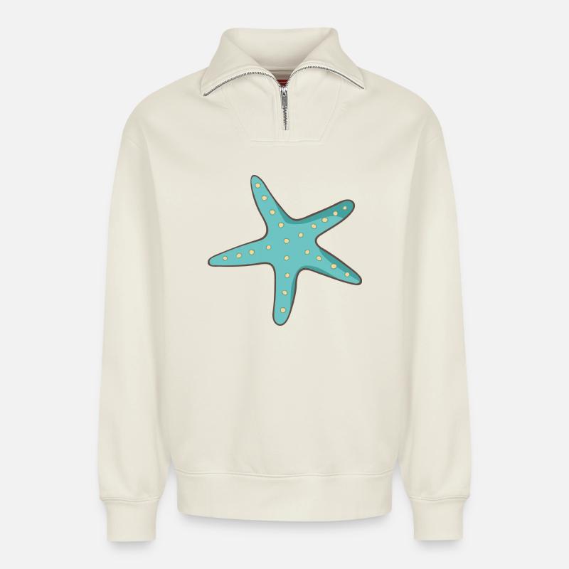 L’étoile de mer - Sweat unisexe décontracté en coton biologique à demi-zip – de SPREAD - blanc cassé