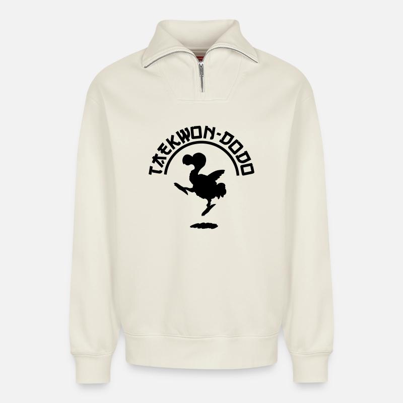 Taekwondodo - Sweat unisexe décontracté en coton biologique à demi-zip – de SPREAD - blanc cassé