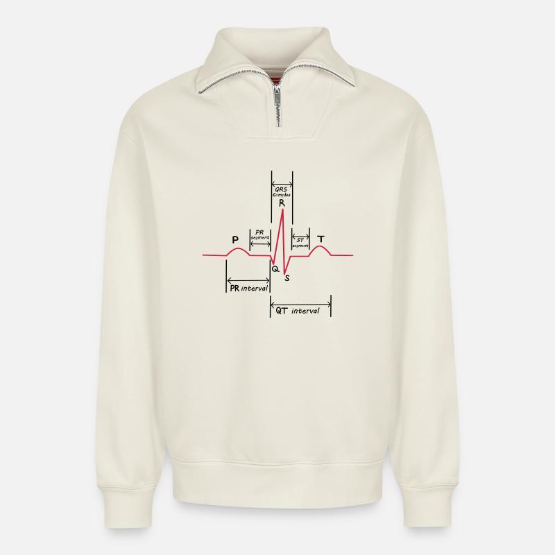 Ecg - Sweat unisexe décontracté en coton biologique à demi-zip – de SPREAD - blanc cassé