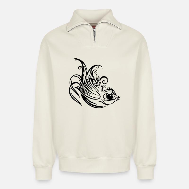 Schwalbe, Frühling, Frühlingsbote - Relaxed Unisex Organic Half Zip Sweatshirt – von SPREAD - Naturweiß