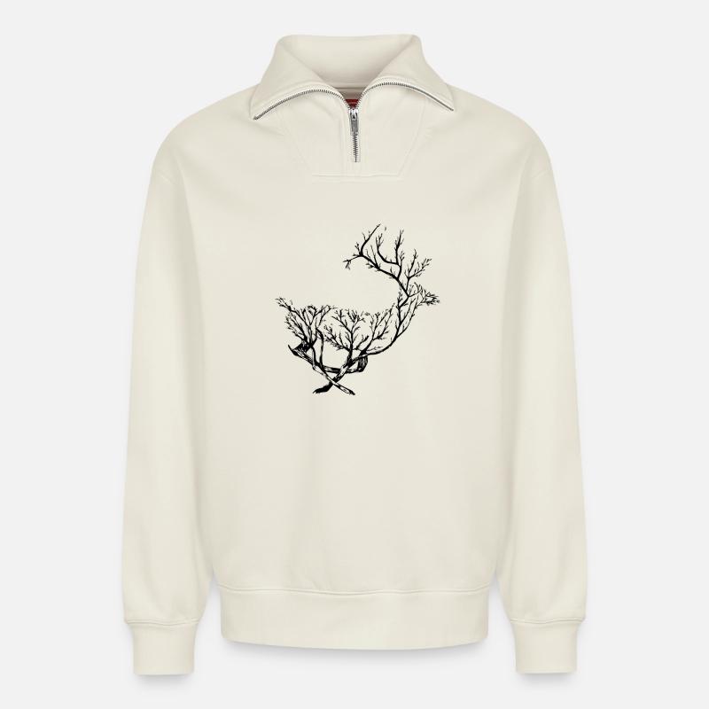 Kunstvoller Hirsch - Relaxed Unisex Organic Half Zip Sweatshirt – von SPREAD - Naturweiß