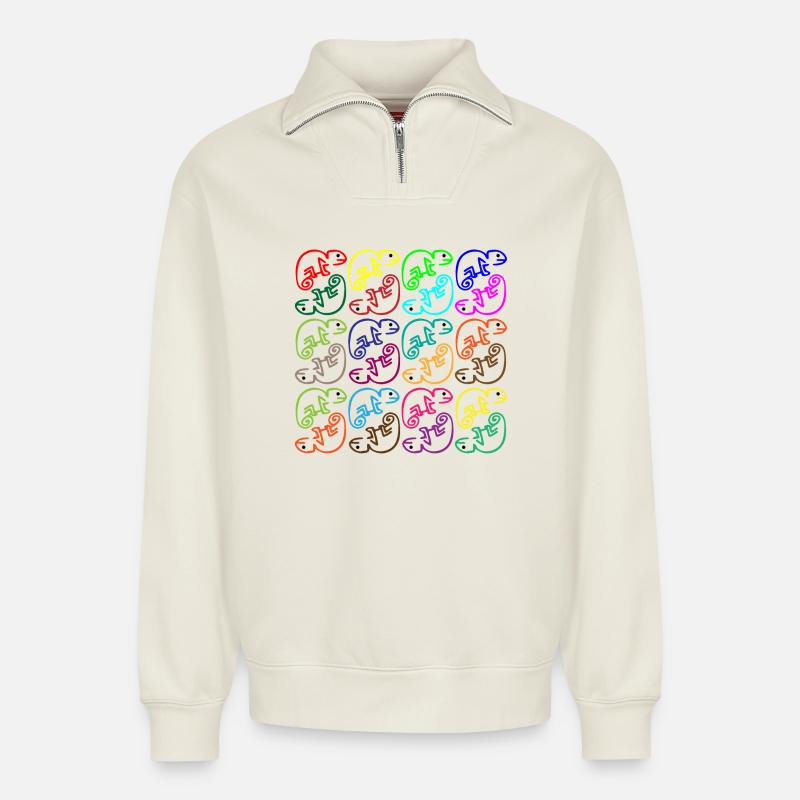 Caméléon brouhaha - Sweat unisexe décontracté en coton biologique à demi-zip – de SPREAD - blanc cassé