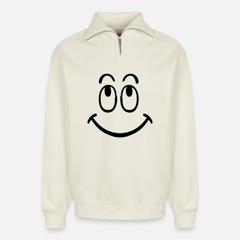 smiley - Relaxed Unisex Organic Half Zip Sweatshirt – by SPREAD - off white