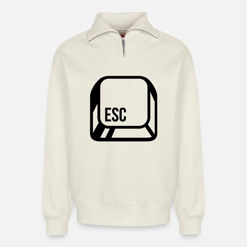Computer button - Relaxed Unisex Organic Half Zip Sweatshirt – by SPREAD - off white