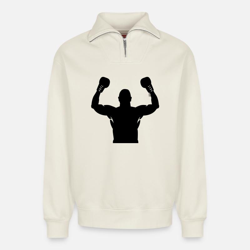 boxe - Sweat unisexe décontracté en coton biologique à demi-zip – de SPREAD - blanc cassé