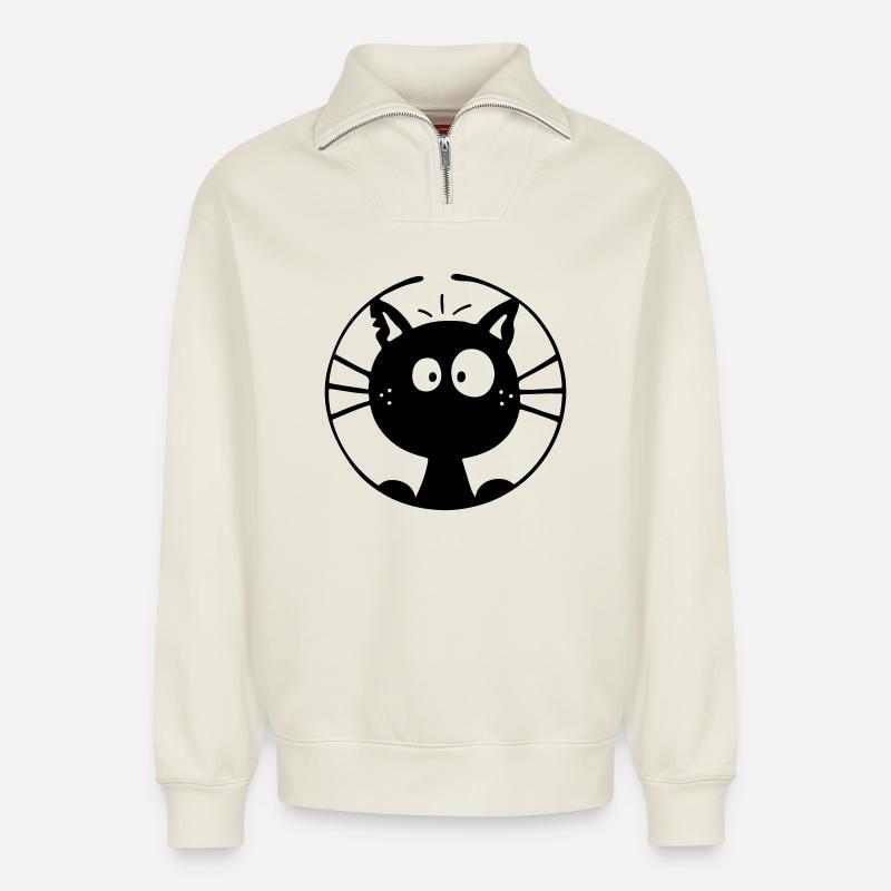 Cute Cat - Relaxed Unisex Organic Half Zip Sweatshirt – by SPREAD - off white