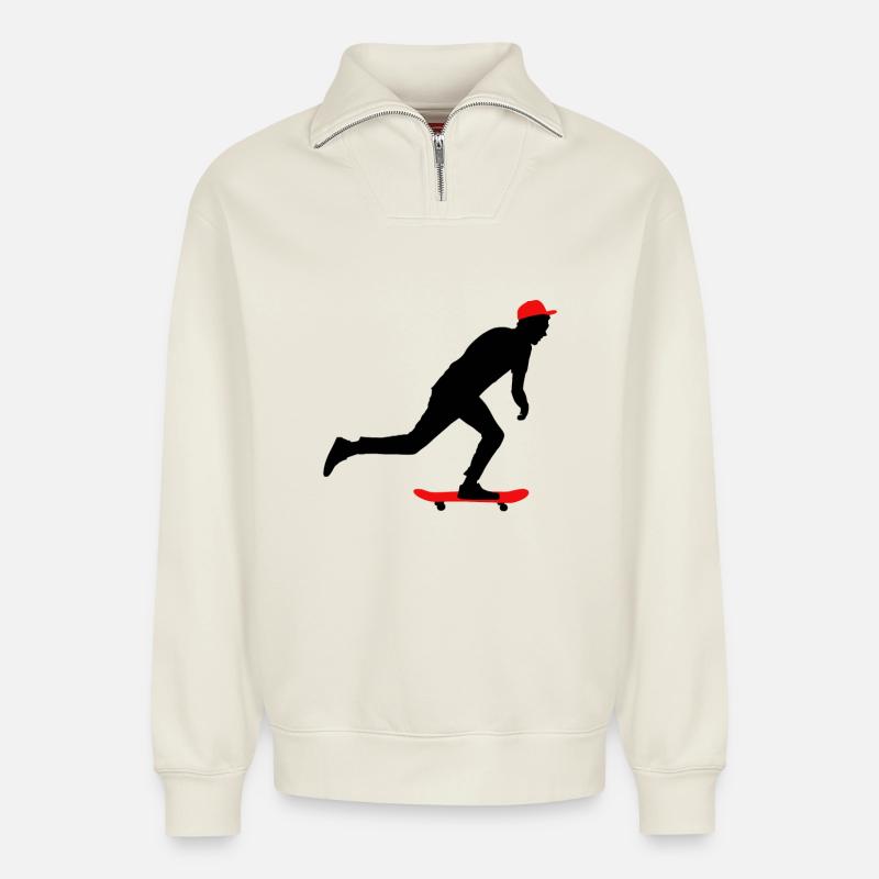 Skateboarding - Relaxed Unisex Organic Half Zip Sweatshirt – von SPREAD - Naturweiß