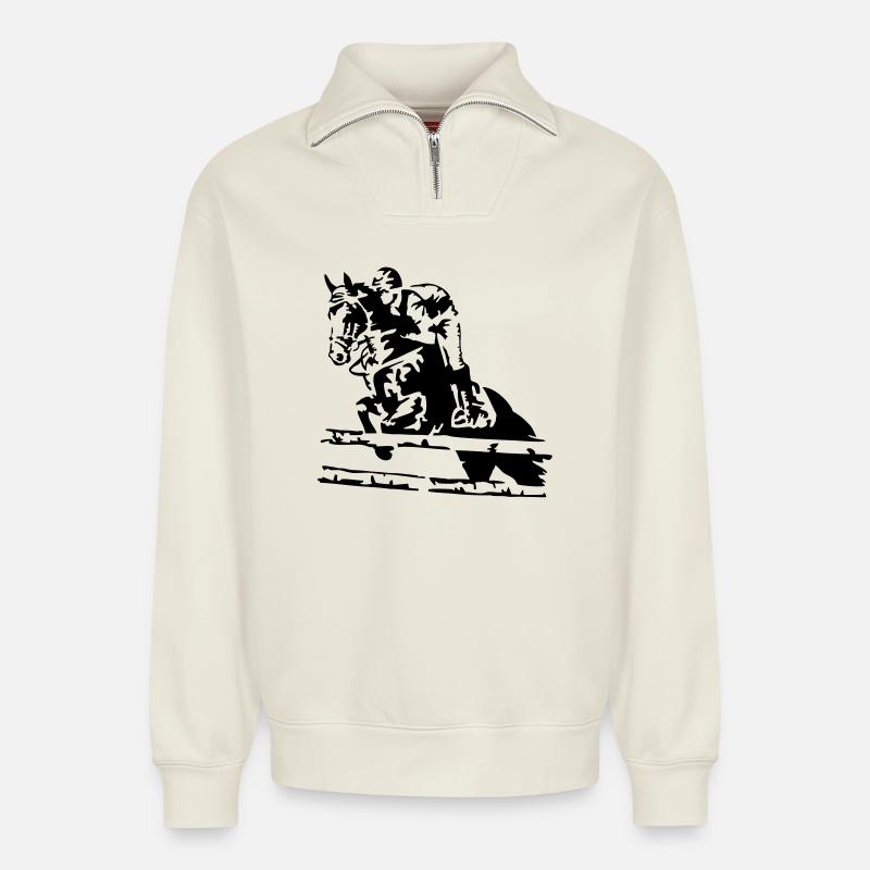 reiten springreiten - Relaxed Unisex Organic Half Zip Sweatshirt – von SPREAD - Naturweiß