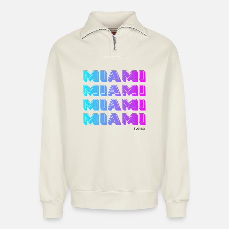 Miami Neon Gradient Pattern - Relaxed Unisex Organic Half Zip Sweatshirt – by SPREAD - off white