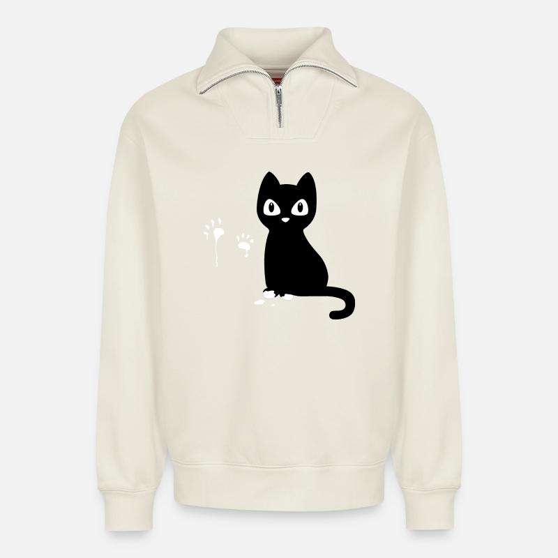 Katze mit farbigen Pfoten - Sweat unisexe décontracté en coton biologique à demi-zip – de SPREAD - blanc cassé