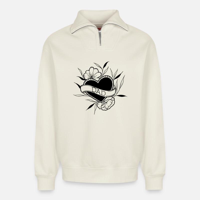 Papa - Sweat unisexe décontracté en coton biologique à demi-zip – de SPREAD - blanc cassé