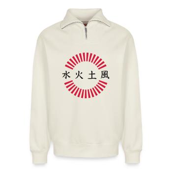 Japon caractères feu terre eau vent - Sweat unisexe décontracté en coton biologique à demi-zip – de SPREAD - blanc cassé - Devant