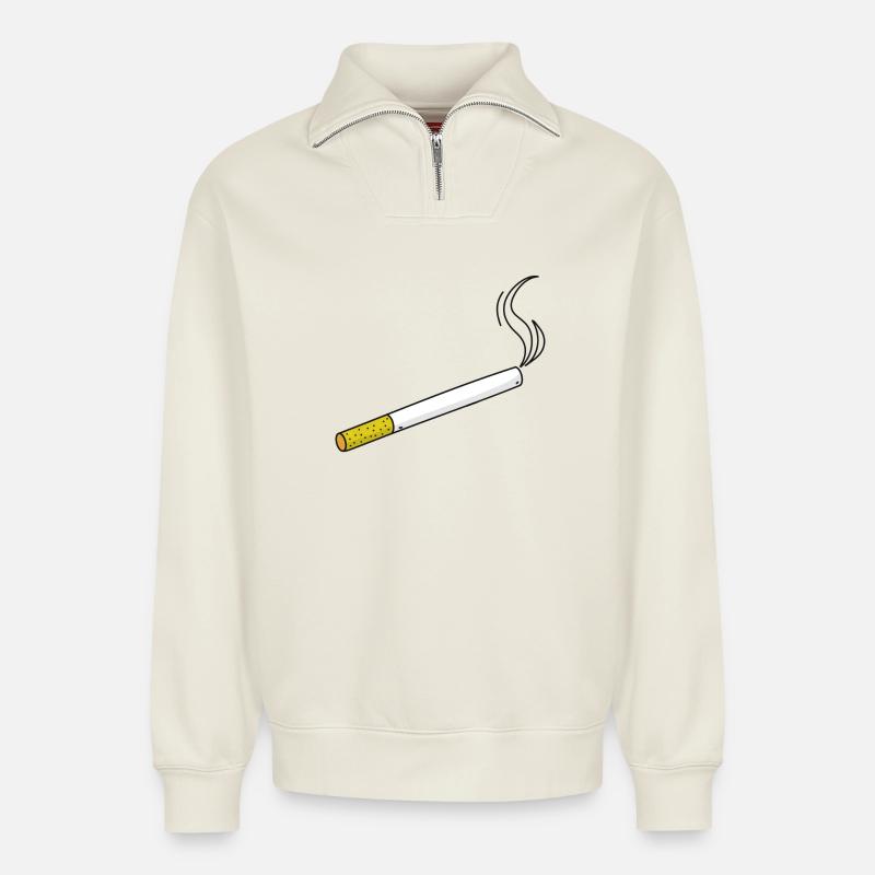 Smoking Cigarette - Relaxed Unisex Organic Half Zip Sweatshirt – von SPREAD - Naturweiß