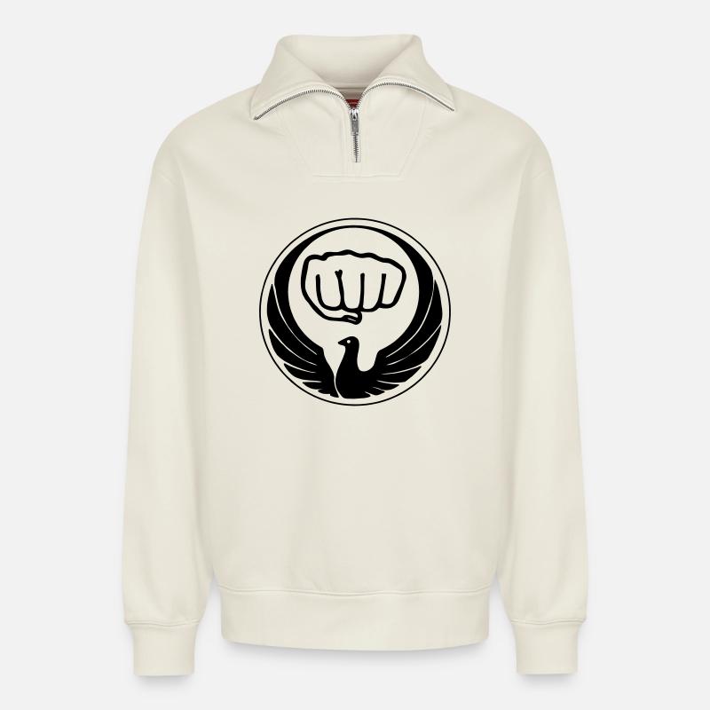 Wado pigeon - Relaxed Unisex Organic Half Zip Sweatshirt – by SPREAD - off white