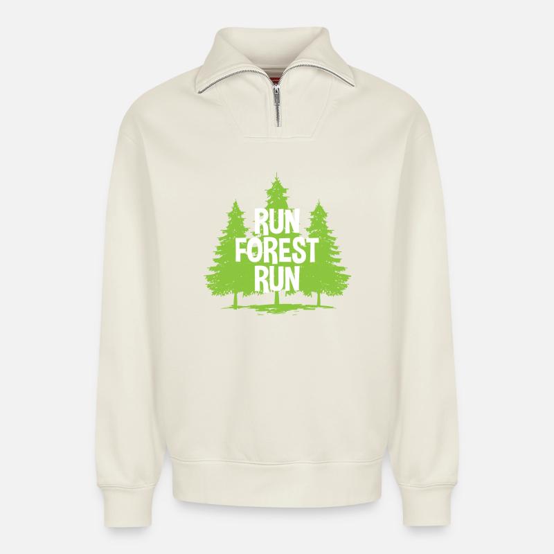 Run Forest Run - Sweat unisexe décontracté en coton biologique à demi-zip – de SPREAD - blanc cassé