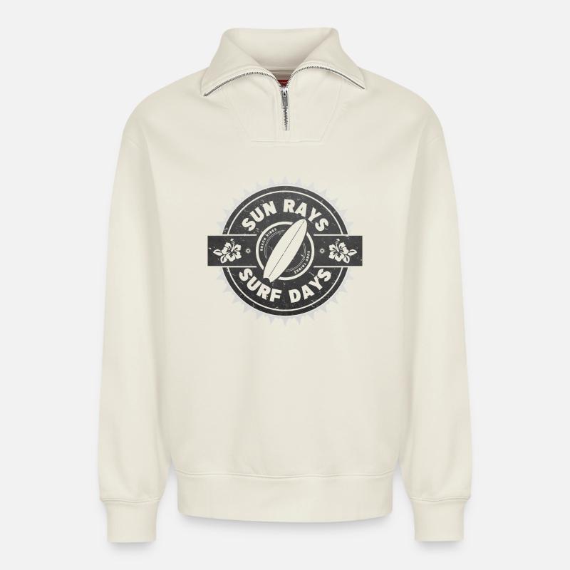 Surfen Retro Surfer Grafikdesign - Relaxed Unisex Organic Half Zip Sweatshirt – von SPREAD - Naturweiß