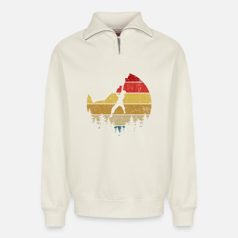 Climber Sunset Retro Silhouette - Relaxed Unisex Organic Half Zip Sweatshirt – von SPREAD - Naturweiß