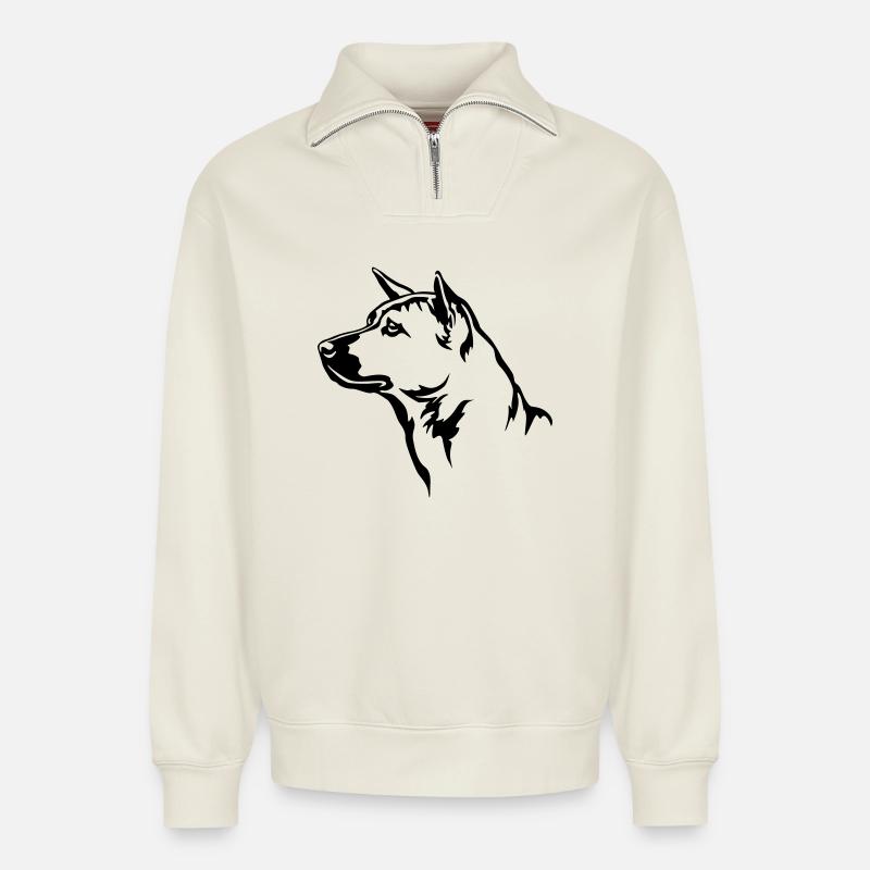 Thai Ridgeback Head - Sweat unisexe décontracté en coton biologique à demi-zip – de SPREAD - blanc cassé