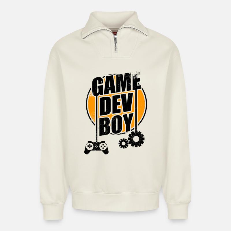 Game Dev Boy - Relaxed Unisex Organic Half Zip Sweatshirt – by SPREAD - off white