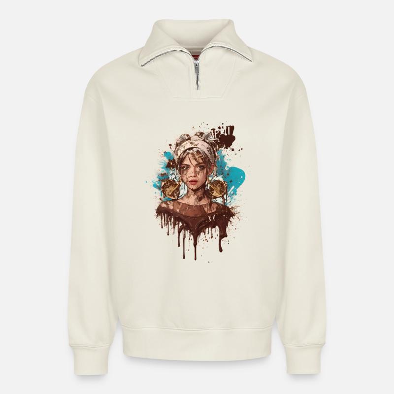 Dame douce - Sweat unisexe décontracté en coton biologique à demi-zip – de SPREAD - blanc cassé