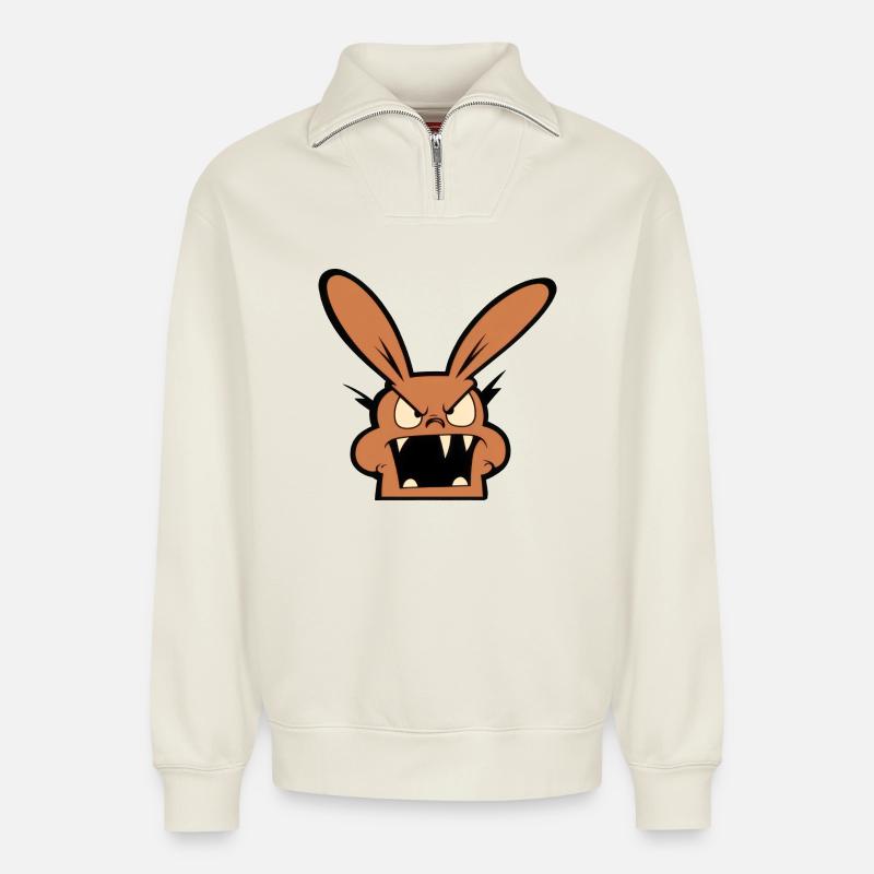 wütender Hase - Relaxed Unisex Organic Half Zip Sweatshirt – von SPREAD - Naturweiß