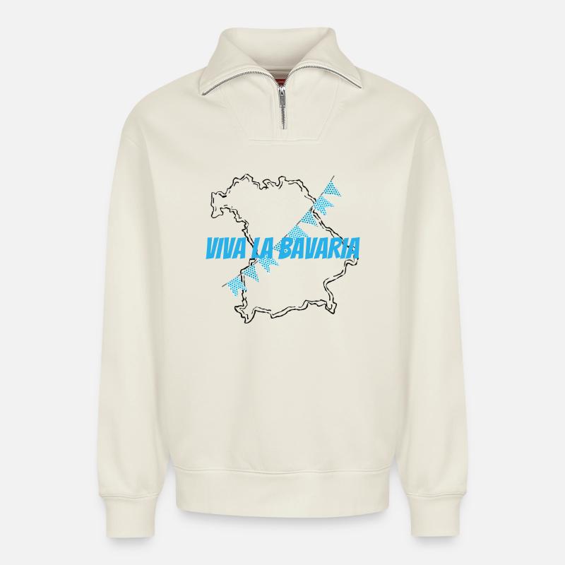 Viva La Bavaria :-) - Relaxed Unisex Organic Half Zip Sweatshirt – von SPREAD - Naturweiß