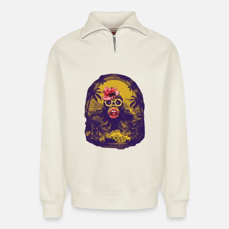 Gorilla Pop Art - Relaxed Unisex Organic Half Zip Sweatshirt – von SPREAD - Naturweiß