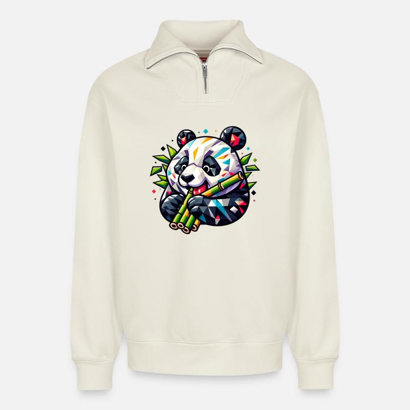Panda - Relaxed Unisex Organic Half Zip Sweatshirt – von SPREAD - Naturweiß