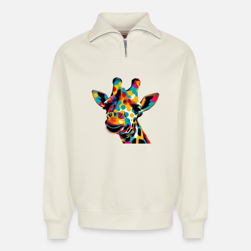 Giraffe Pop Art - Relaxed Unisex Organic Half Zip Sweatshirt – by SPREAD - off white