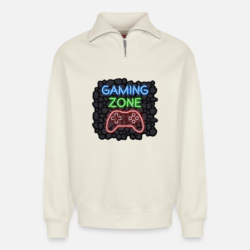 Zone de jeu - Sweat unisexe décontracté en coton biologique à demi-zip – de SPREAD - blanc cassé