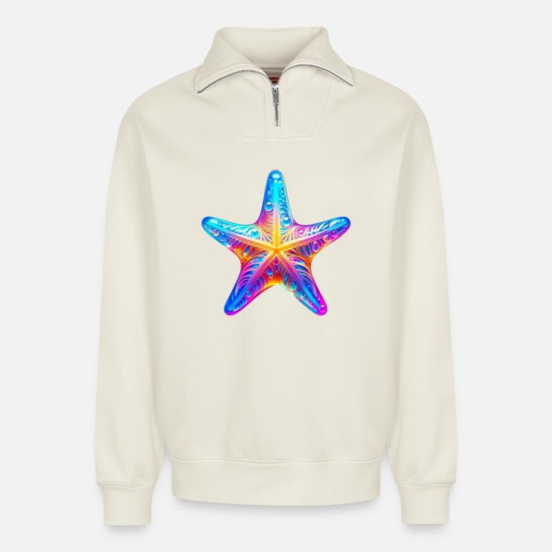 Seestern - Relaxed Unisex Organic Half Zip Sweatshirt – von SPREAD - Naturweiß