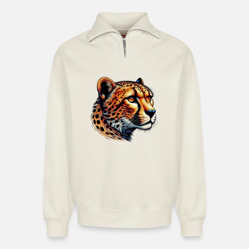 Gepard - Relaxed Unisex Organic Half Zip Sweatshirt – von SPREAD - Naturweiß