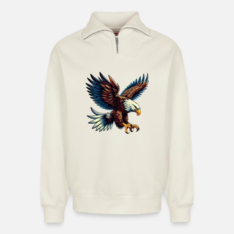 Eagle - Relaxed Unisex Organic Half Zip Sweatshirt – by SPREAD - off white