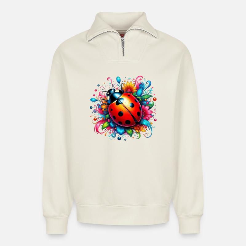Marienkäfer - Relaxed Unisex Organic Half Zip Sweatshirt – von SPREAD - Naturweiß