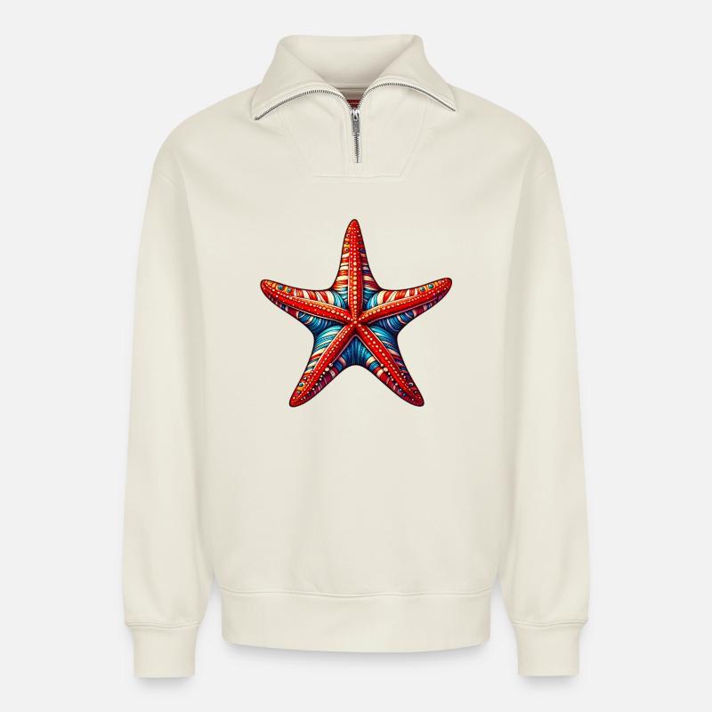 Étoile de mer - Sweat unisexe décontracté en coton biologique à demi-zip – de SPREAD - blanc cassé
