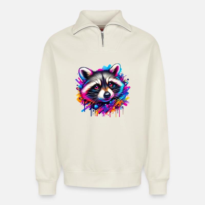 Waschbär - Relaxed Unisex Organic Half Zip Sweatshirt – von SPREAD - Naturweiß