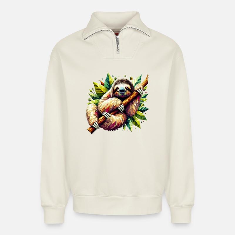 Polygonales Faultier - Relaxed Unisex Organic Half Zip Sweatshirt – von SPREAD - Naturweiß