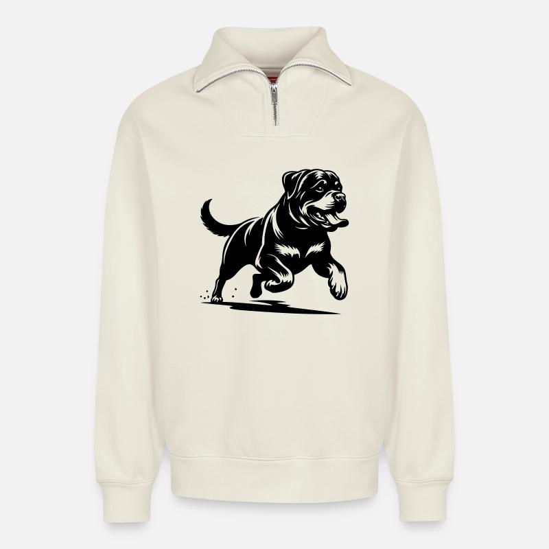 Rottweiler - Relaxed Unisex Organic Half Zip Sweatshirt – by SPREAD - off white
