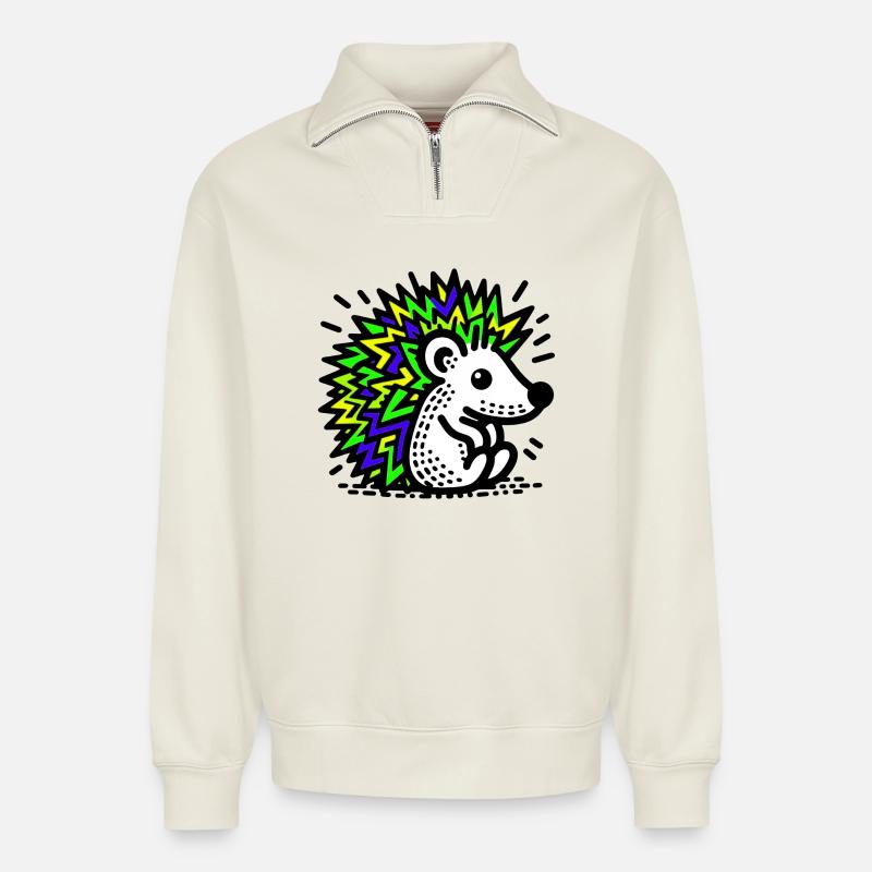 Hérisson - Sweat unisexe décontracté en coton biologique à demi-zip – de SPREAD - blanc cassé