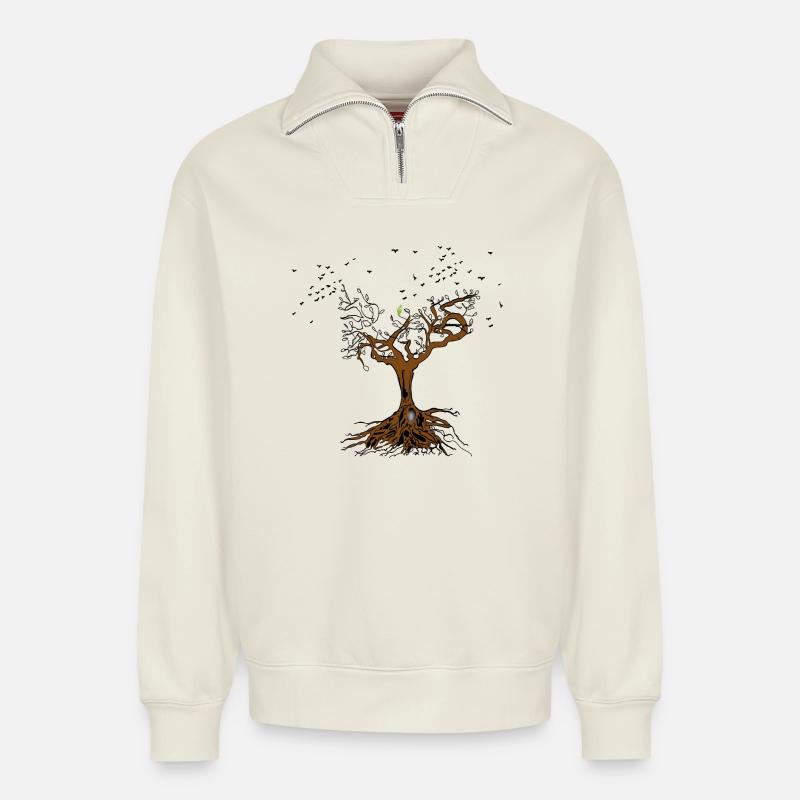 Tree - Relaxed Unisex Organic Half Zip Sweatshirt – by SPREAD - off white